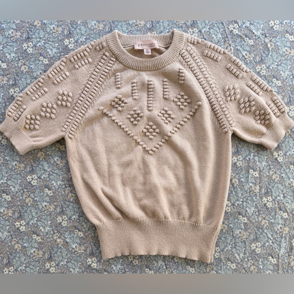 Philosophy Taupe Textured Crew Neck Sweater